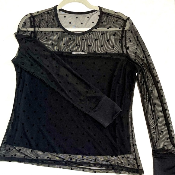 Black sheer top size L woman’s black Holiday blouse sheer Rickis Black top - Picture 2 of 9